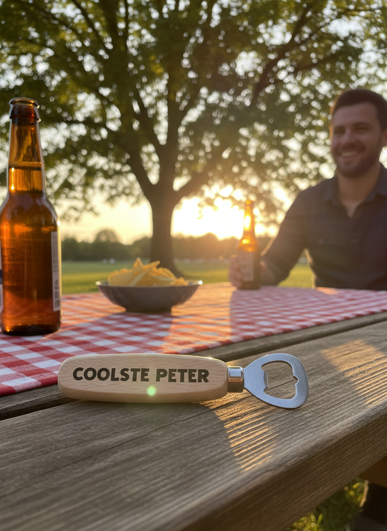 Houten flesopener voor de coolste peter