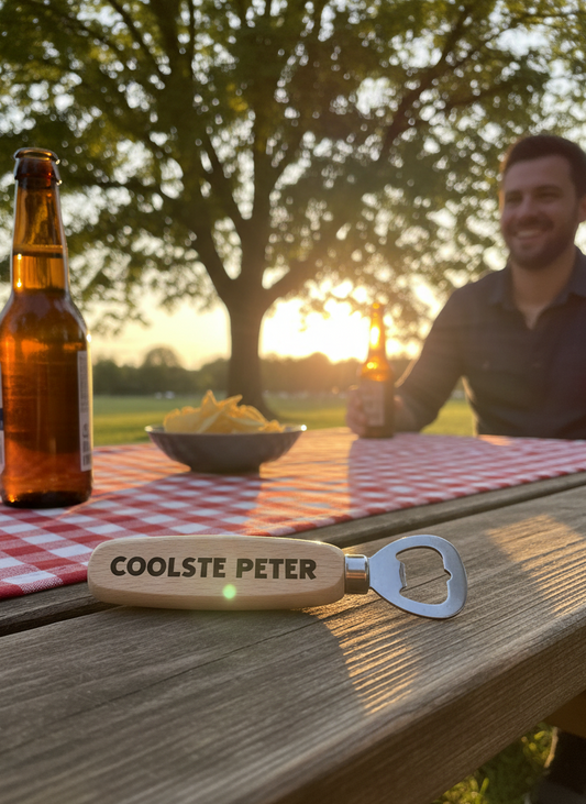Houten flesopener voor de coolste peter