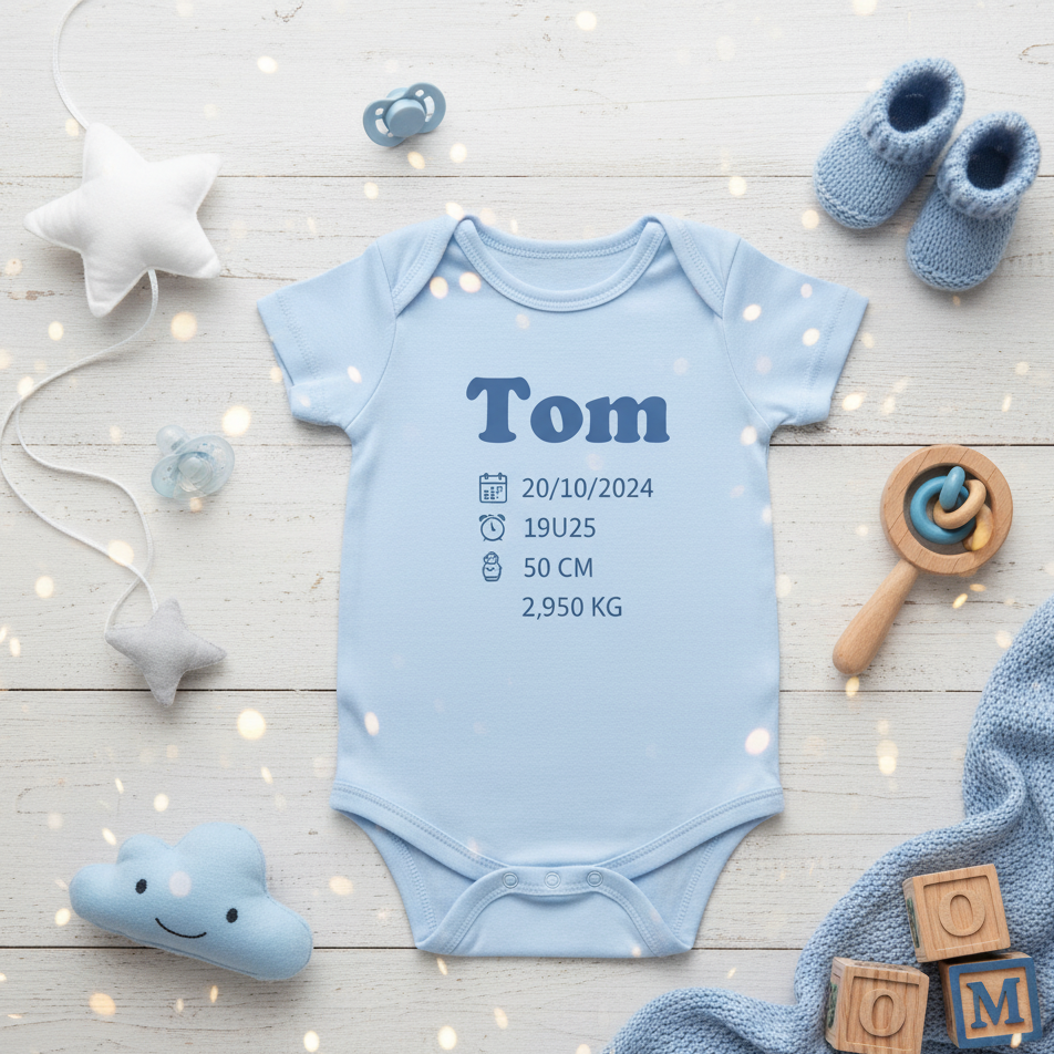 Babyromper met geboortegegevens | een uniek aandenken aan die eerste, magische momenten