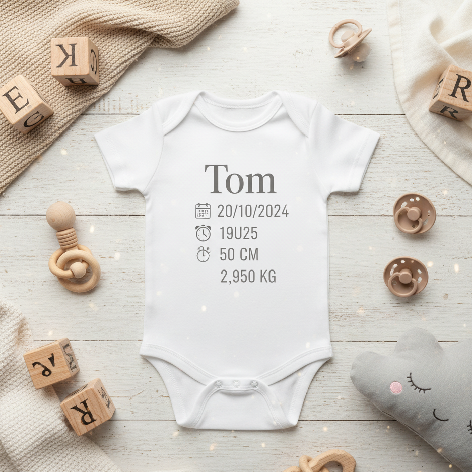 Babyromper met geboortegegevens | een uniek aandenken aan die eerste, magische momenten